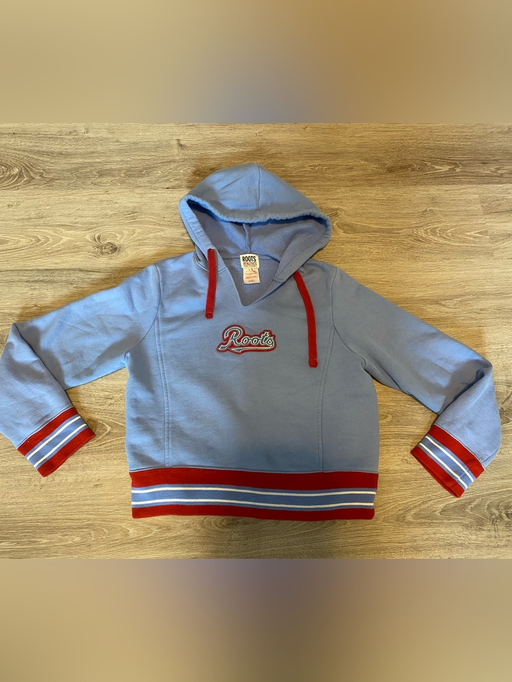 Y2K Roots Light Blue Hoodie Sweater with Red Trim